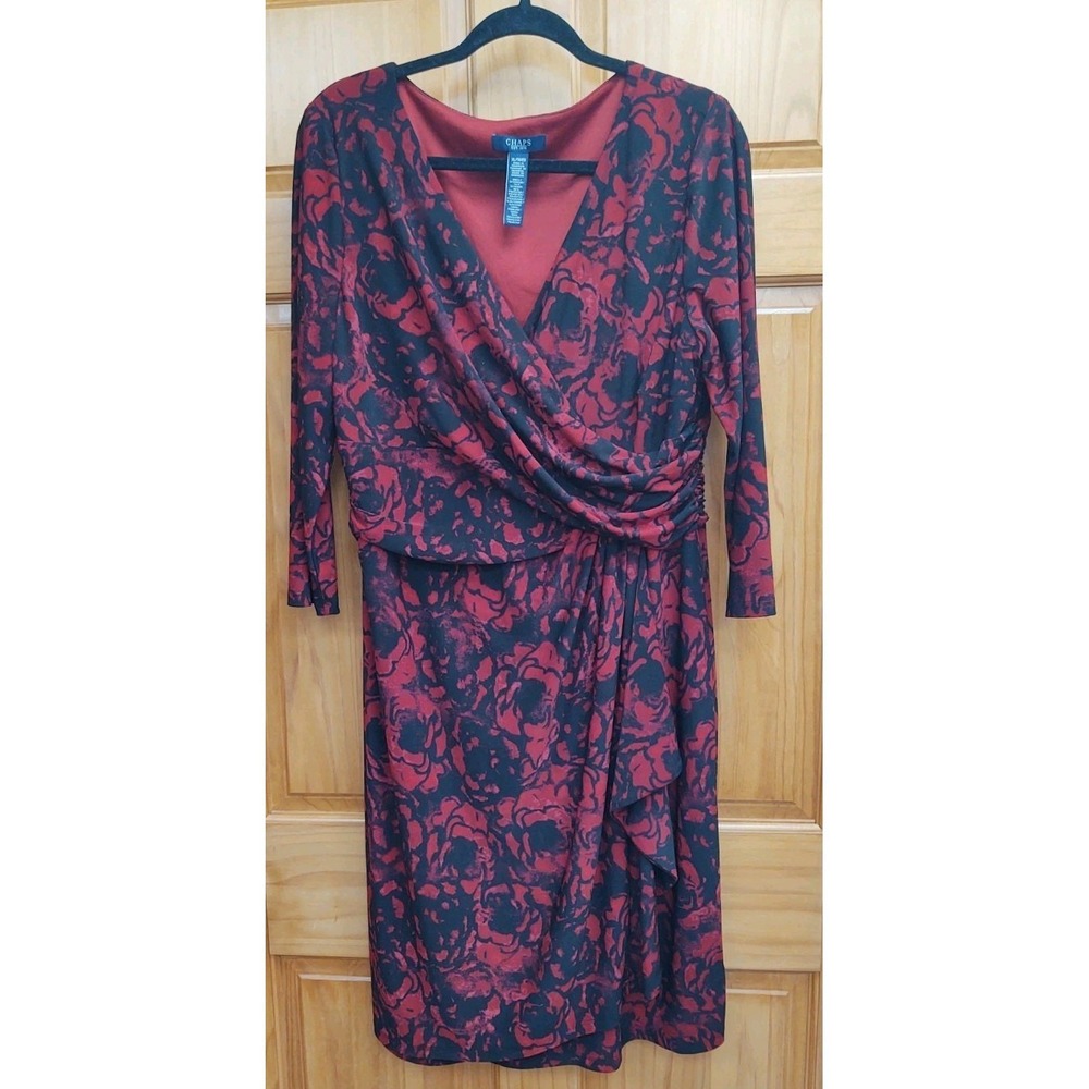 Chaps Est. 1978 Size XL Side Ruching Long Sleeves Travel Faux Wrap Dress
